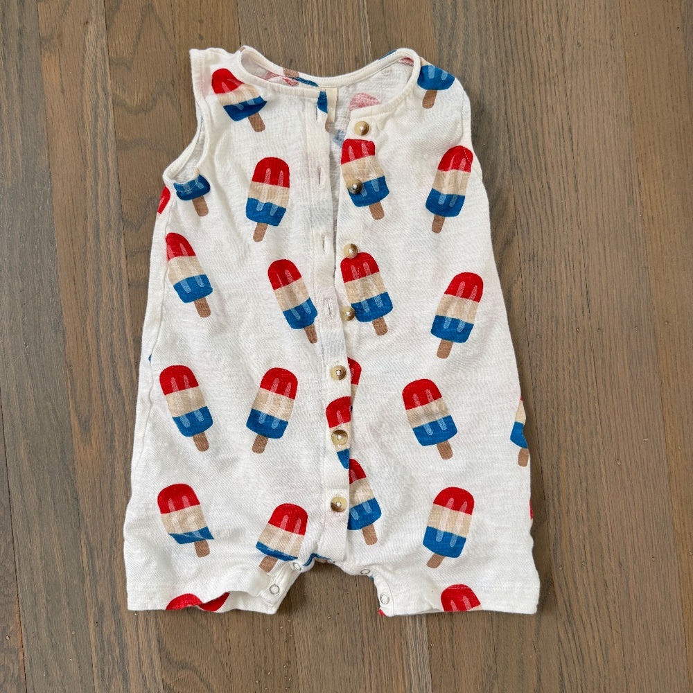 12-18mos 100% Organic Cotton, Popsicle Button Down Onesie Shorts
